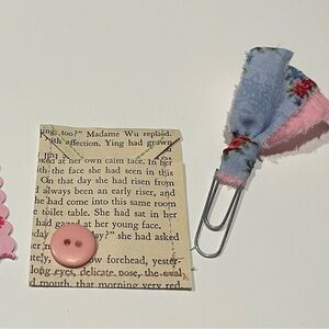 Handmade Pink and Cream Paper Envelope with decorative paper clip.